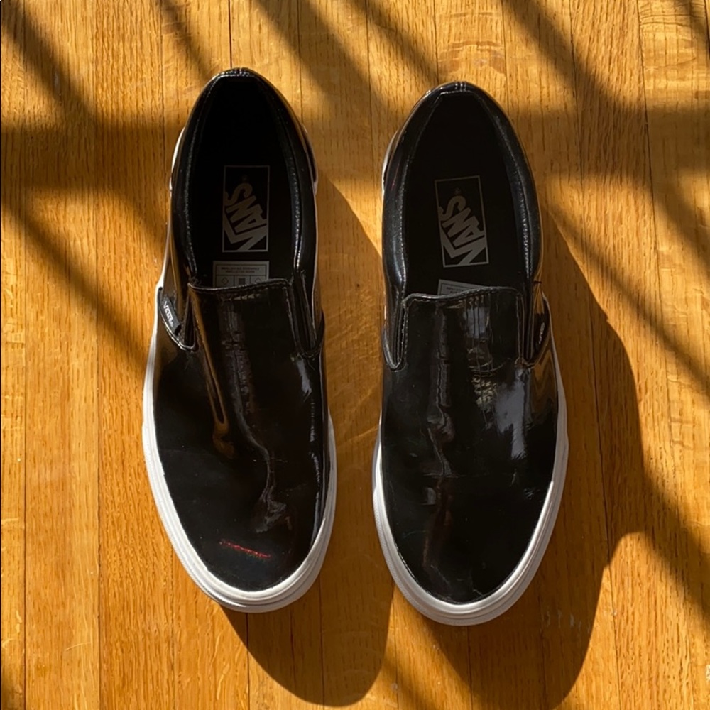 Black patent leather vans slip on